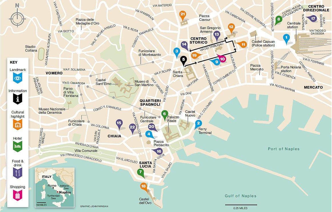 Mapa del centro histórico de nápoles