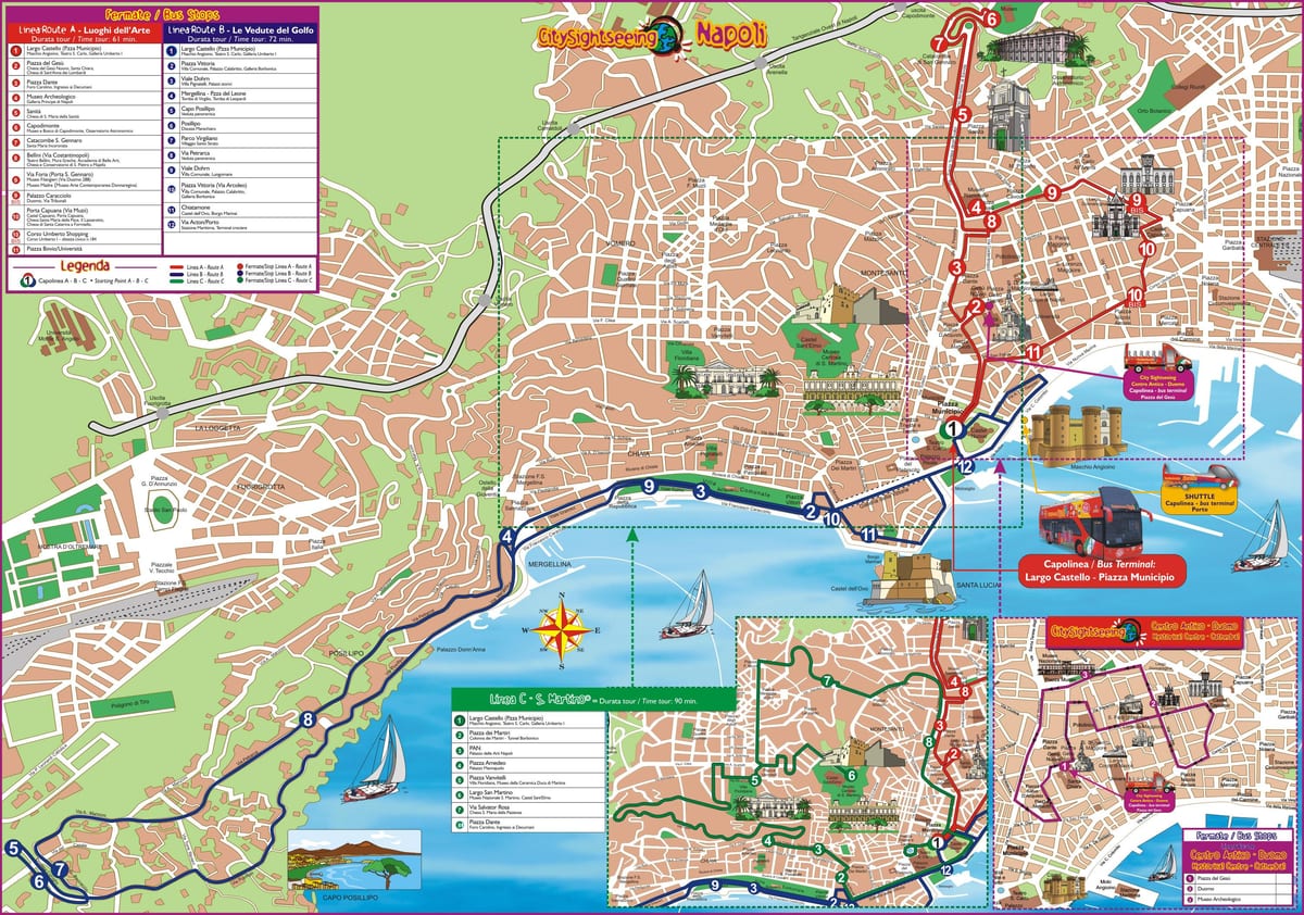 nápoles bus hop on hop off mapa de la ruta