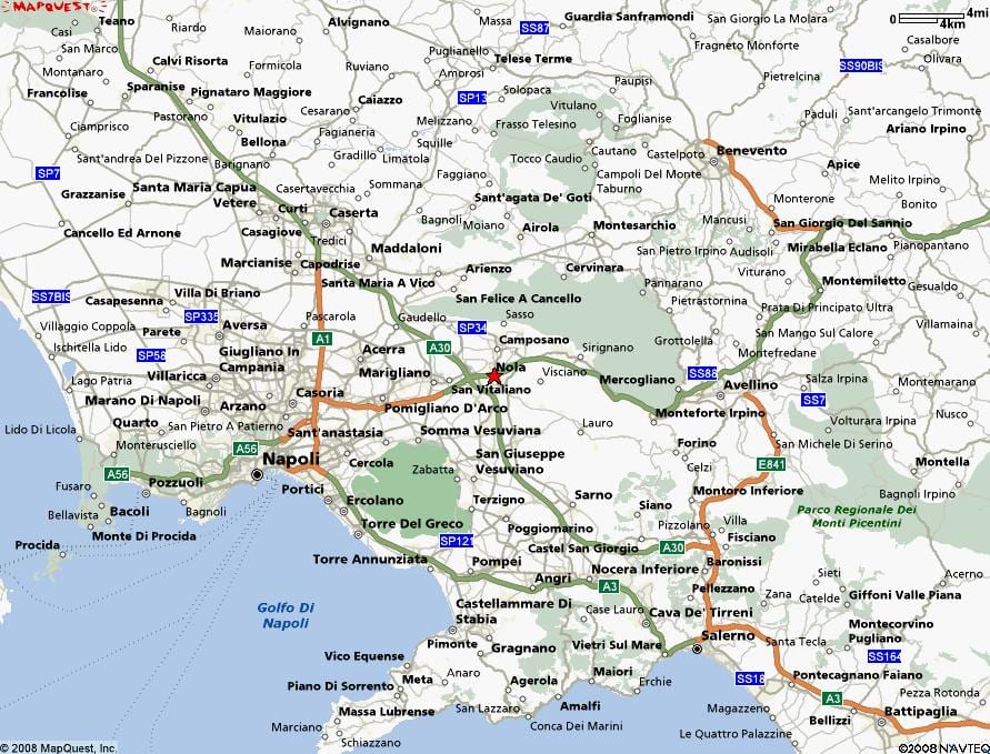 mapa de nápoles, italia área