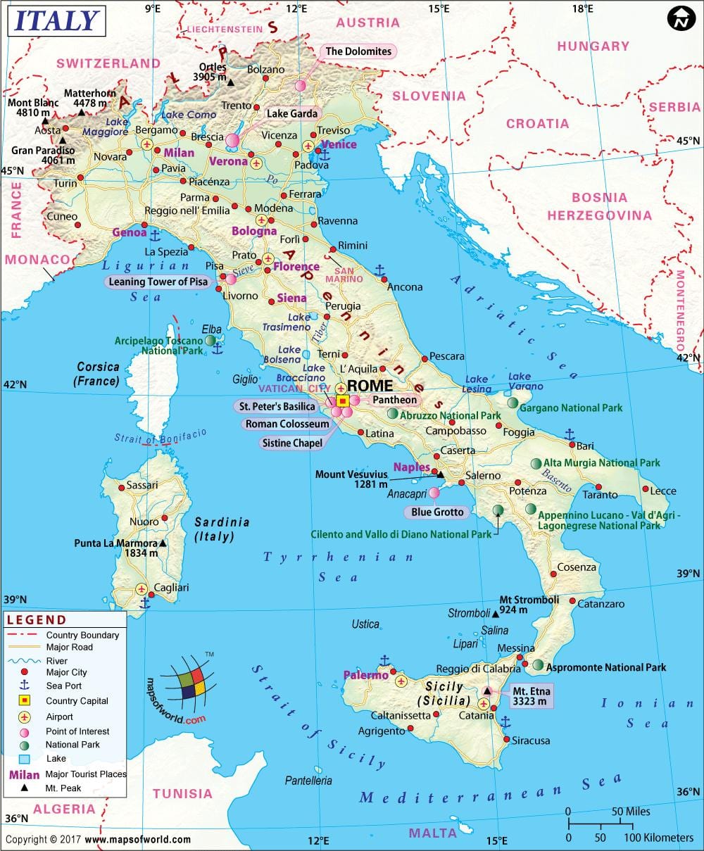 Mapa de nápoles, italia alrededores