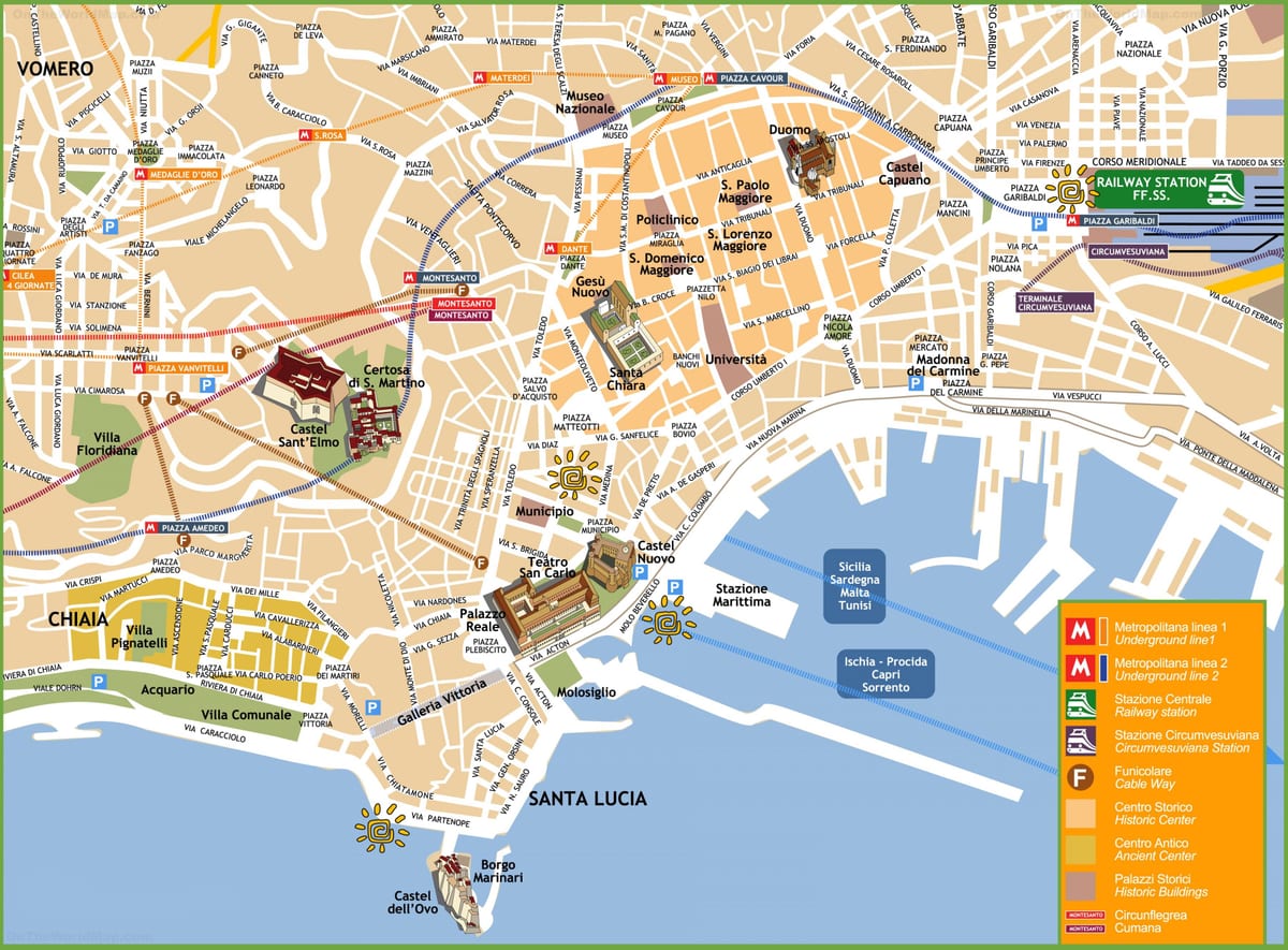 mapa turístico de napoli